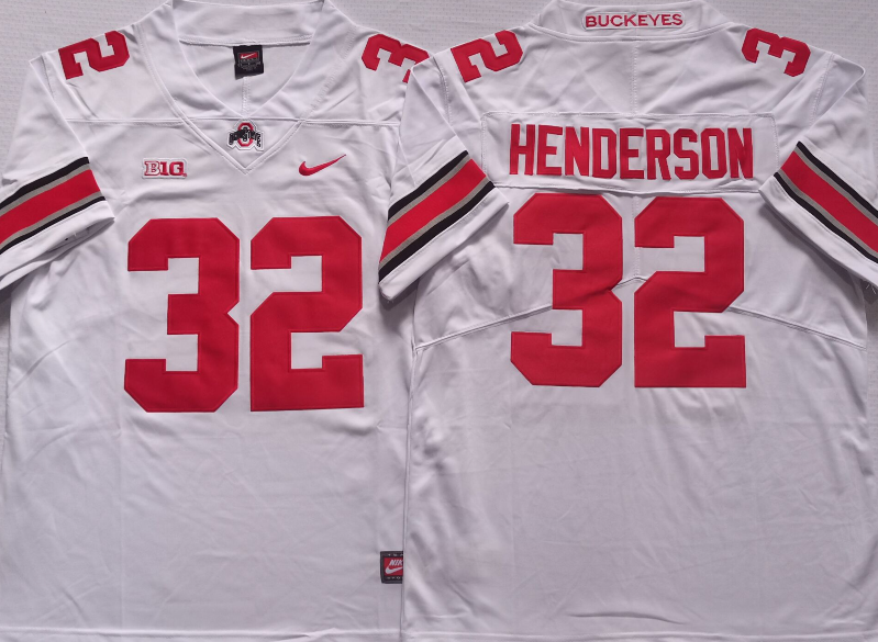 Men's Ohio State Buckeyes Treveyon Henderson #32 White Jersey